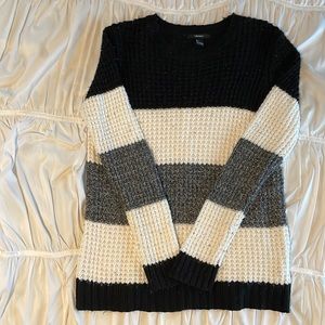 Womens Forever 21 Black, White, and Gray striped Knot Sweater